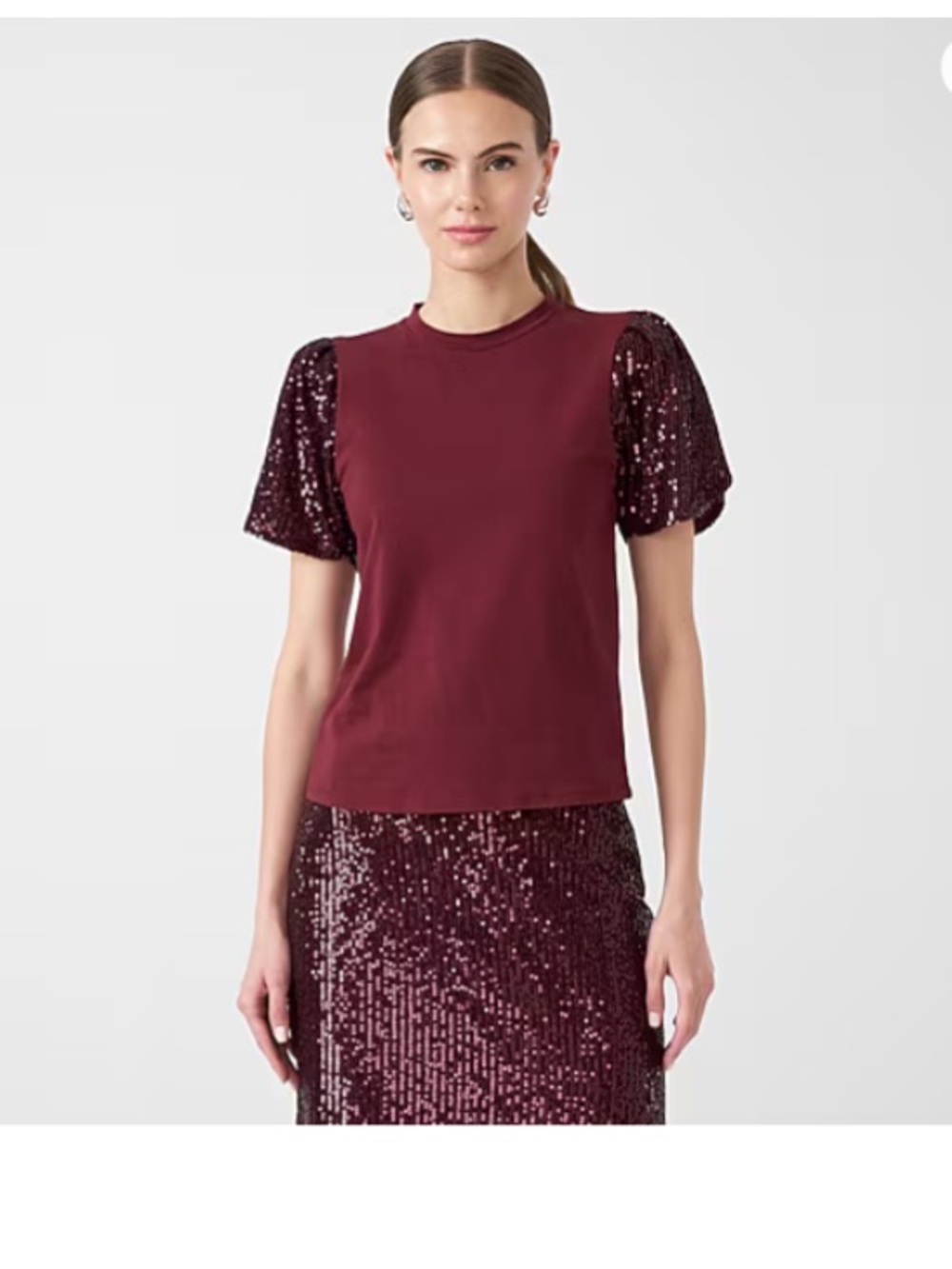 RM Rebecca Minkoff Round Neck & Sequined Short Sleeve